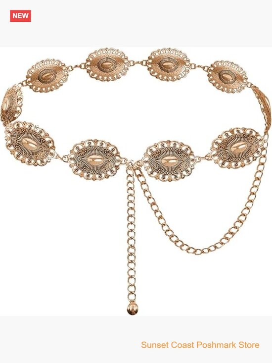 Western Metal Concho Belt for Women Cowgirl Chain Belt Dresses Jeans Country main image 5